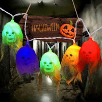 2AA Battery Operated 10 Led Steady on Halloween Festival Gauze Skull Night Ghost Horror Decorative S