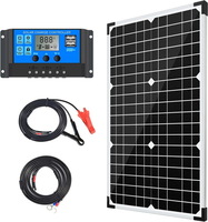 10A Solar Charge Controller & Extension Cable with Battery Clips O-Ring Terminal 30w Solar Panel Kit